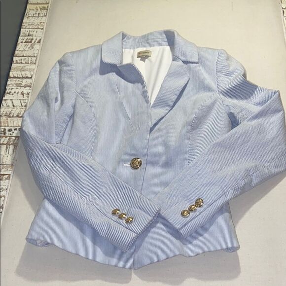 Daniel Cremieux Blue / White Seersucker Blazer Classic Tailored Cut Gold Buttons - Picture 1 of 11